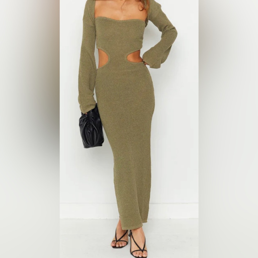 Beginning Boutique 2 piece sage green midi dress set- Like New